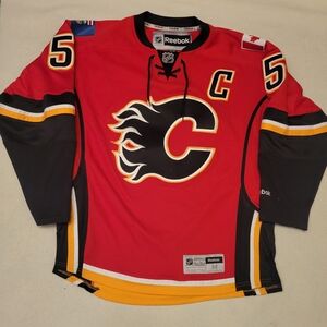 Reebok Red and Black Flames Hockey Jersey